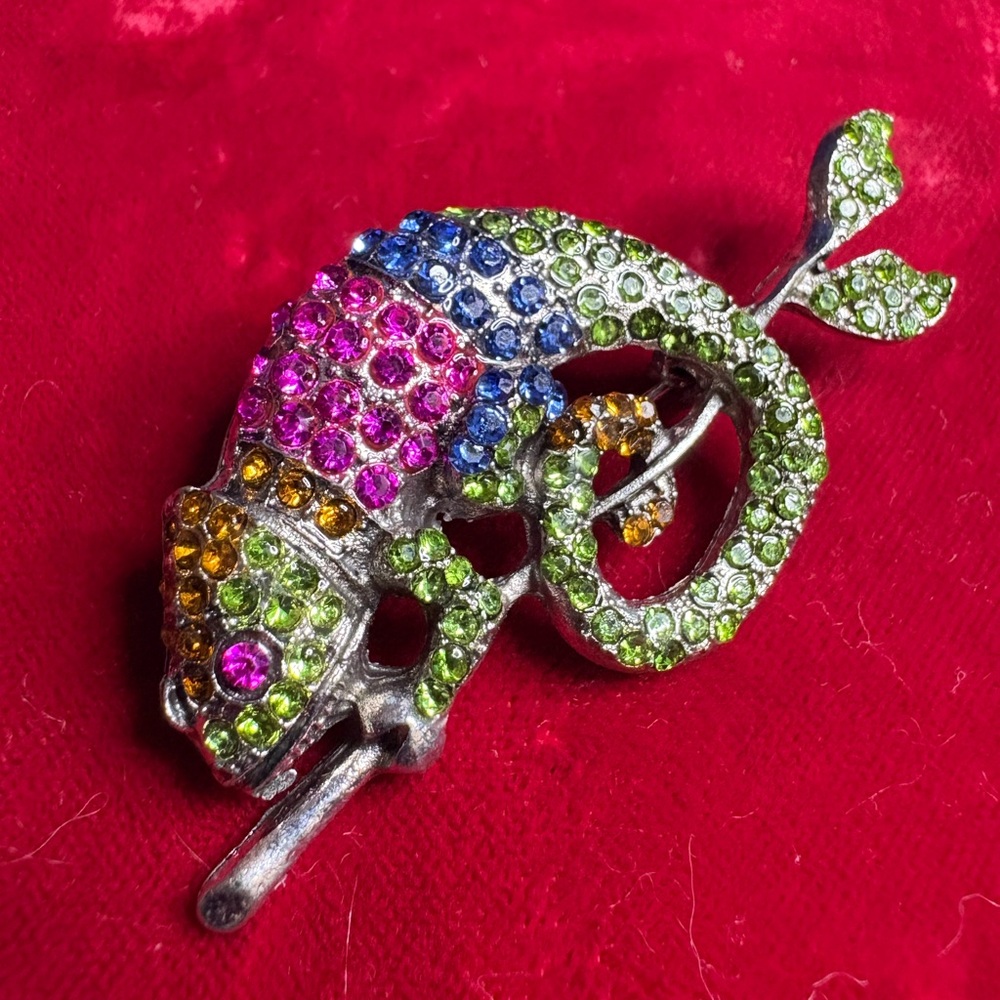 Brooch Colorful Rhinestone Chameleon Silver